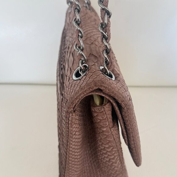 AUTHENTIC CHANEL 11A EXOTIC PYTHON JUMBO CLASSIC DOUBLE FLAP BAG BROWN - Picture 3 of 13